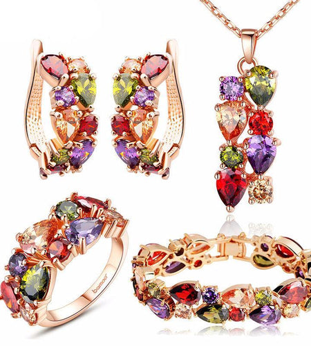 Luxury Gold with Multicolor AAA Cubic Zircon Mona Lisa Jewelry Sets-women-wanahavit-Necklace 7 Size Ring-wanahavit