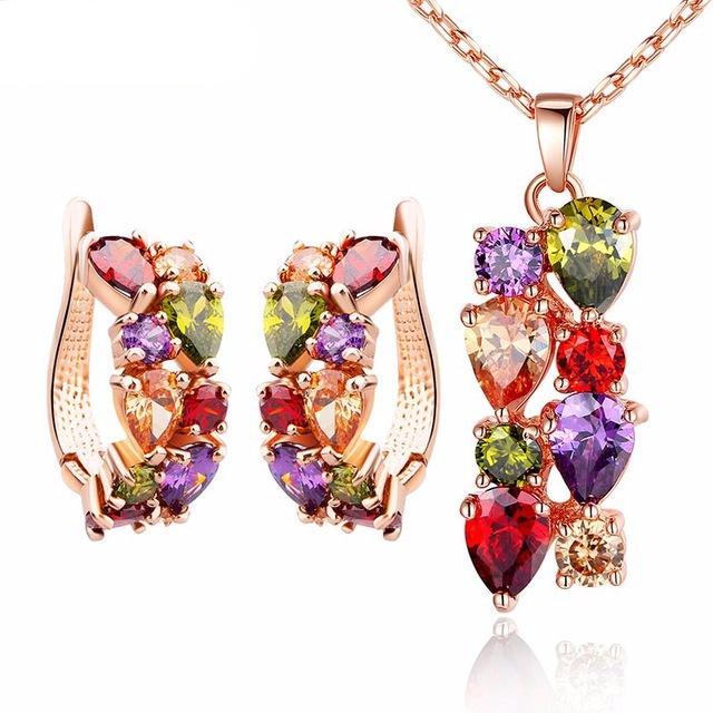 Luxury Gold with Multicolor AAA Cubic Zircon Mona Lisa Jewelry Sets-women-wanahavit-Earrings Necklace-wanahavit