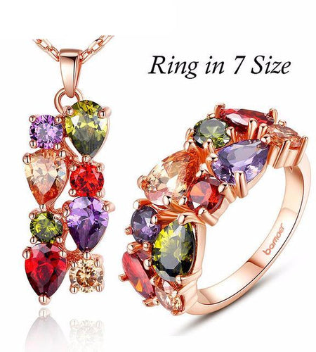 Luxury Gold with Multicolor AAA Cubic Zircon Mona Lisa Jewelry Sets-women-wanahavit-Necklace 7 Size Ring-wanahavit