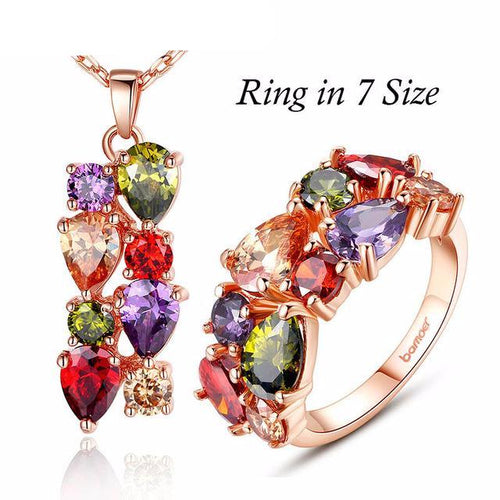 Load image into Gallery viewer, Luxury Gold with Multicolor AAA Cubic Zircon Mona Lisa Jewelry Sets-women-wanahavit-Necklace 7 Size Ring-wanahavit
