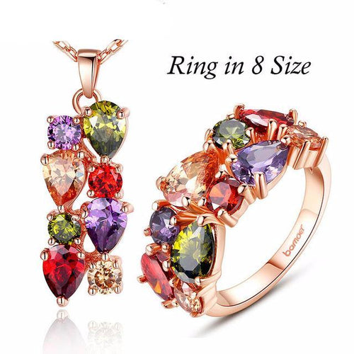 Load image into Gallery viewer, Luxury Gold with Multicolor AAA Cubic Zircon Mona Lisa Jewelry Sets-women-wanahavit-Necklace 8 Size Ring-wanahavit
