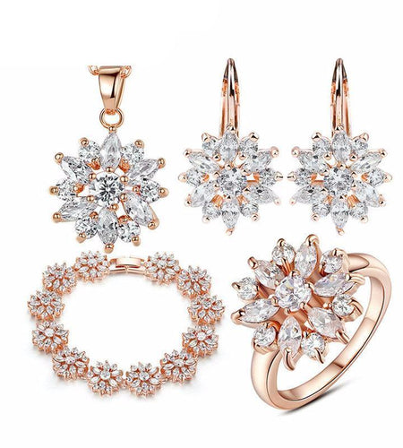 3 Colors Rose Gold Color Bridal with High Quality AAA Zircon Jewelry Set-women-wanahavit-Ring in 6 Size-wanahavit