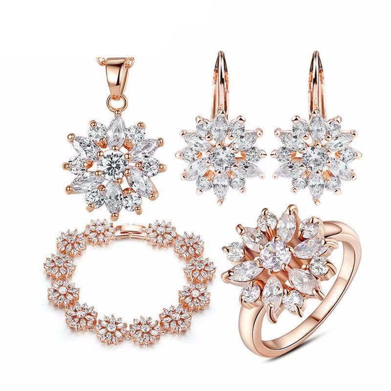 3 Colors Rose Gold Color Bridal with High Quality AAA Zircon Jewelry Set-women-wanahavit-Ring in 6 Size-wanahavit