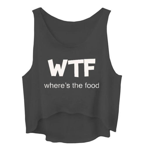 Load image into Gallery viewer, WTF Where&#39;s the Food Summer Crop Top Sleeveless Shirt-women-wanahavit-Black-L-wanahavit
