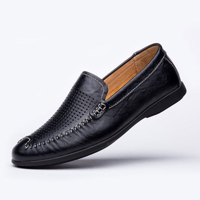 Summer Casual Genuine Leather Moccasin Breathable Shoe-men-wanahavit-Summer Black Loafers-5.5-wanahavit