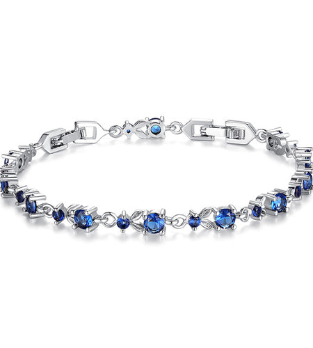 Luxury Rose Gold Color Chain with AAA Cubic Zircon Link Bracelet-women-wanahavit-blue-wanahavit