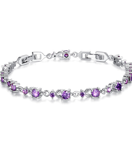 Luxury Rose Gold Color Chain with AAA Cubic Zircon Link Bracelet-women-wanahavit-purple-wanahavit