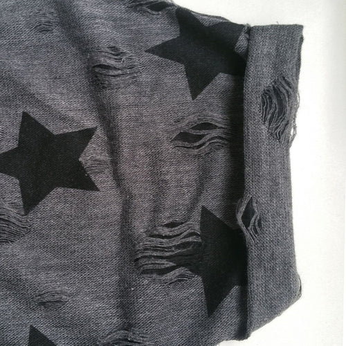 Load image into Gallery viewer, Star Printed Vintage with Holes Summer Tshirt-women-wanahavit-Gray Star-M-wanahavit
