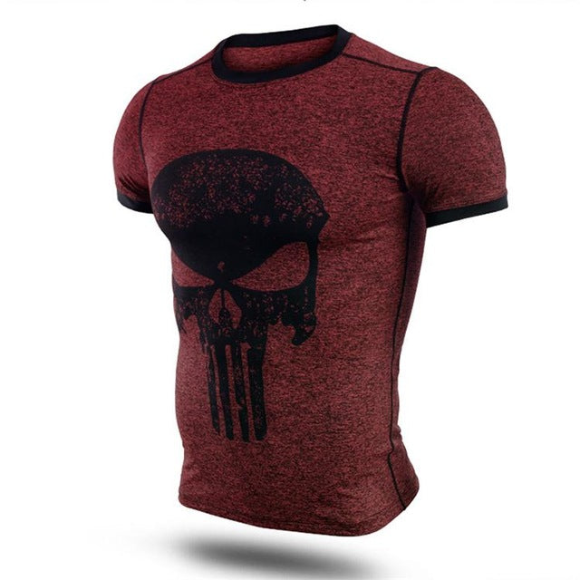 Punisher Bodybuilder Compression Short Sleeve Tees-men fashion & fitness-wanahavit-Red & Skull-M-wanahavit