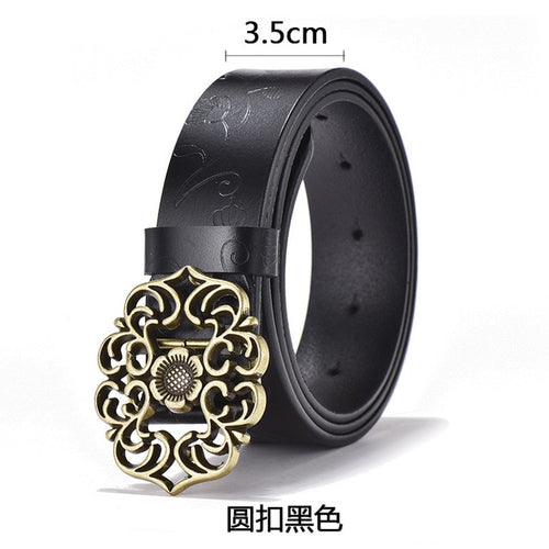 Load image into Gallery viewer, Cowhide Carved Flower Strap Genuine Leather Belt-women-wanahavit-NDV07 black-100cm-wanahavit
