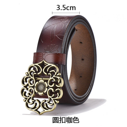 Load image into Gallery viewer, Cowhide Carved Flower Strap Genuine Leather Belt-women-wanahavit-NDV07 coffe-100cm-wanahavit
