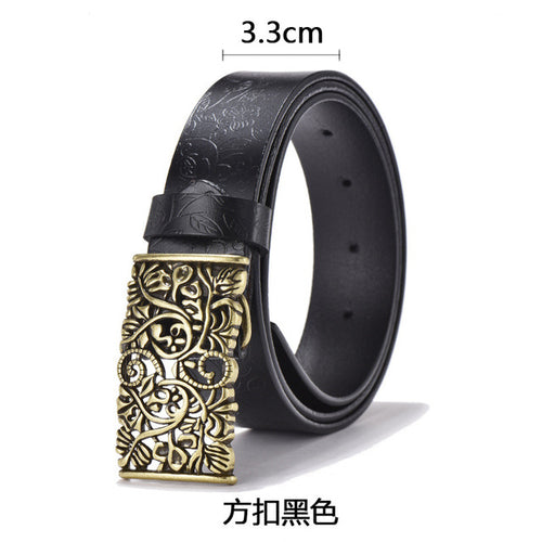 Load image into Gallery viewer, Cowhide Carved Flower Strap Genuine Leather Belt-women-wanahavit-NDV08 black-100cm-wanahavit
