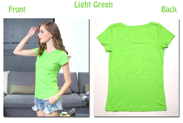 Plain Elastic Basic Cotton Casual Tees-women-wanahavit-Light Green-S-wanahavit