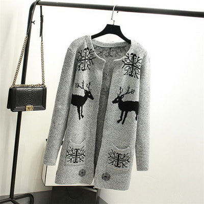 Star Printed Knitted Warm Long Cardigan-women-wanahavit-deers-One Size-wanahavit