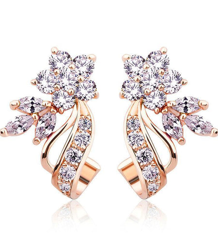 Gold Color with Flower Shape AAA Zircon Stud Earrings-women-wanahavit-White-wanahavit