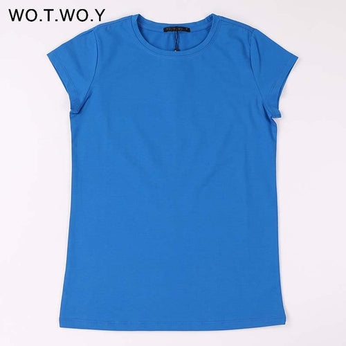 Load image into Gallery viewer, Plain Elastic Basic Cotton Casual Tees-women-wanahavit-Blue-S-wanahavit
