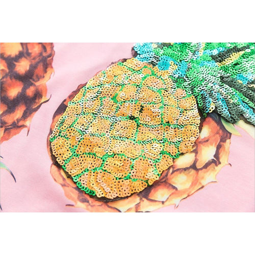 Load image into Gallery viewer, Pineapple Printed with Sequines Summer Tees-women-wanahavit-Pink-One Size-wanahavit

