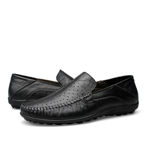 Load image into Gallery viewer, Summer Genuine Soft Leather Moccasin Slip On Shoes-men-wanahavit-Black Summer Loafers-11-wanahavit
