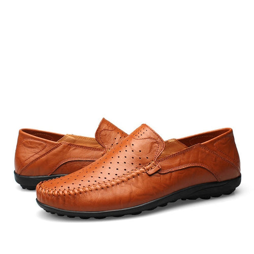 Load image into Gallery viewer, Summer Genuine Soft Leather Moccasin Slip On Shoes-men-wanahavit-Brown Summer Loafers-11-wanahavit
