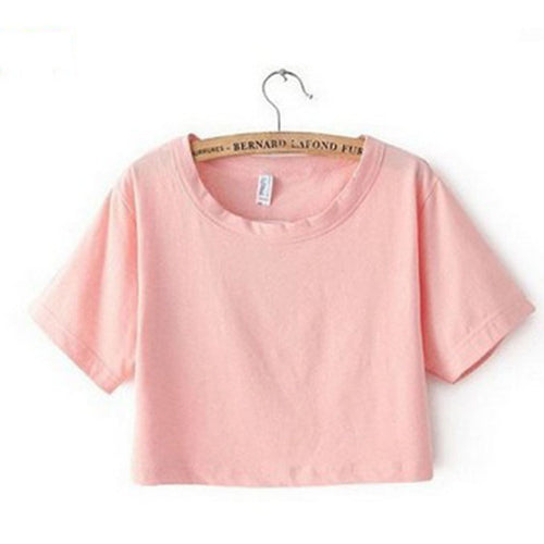 Load image into Gallery viewer, Sexy Loose Cropped Top Casual Plain T Shirt-women-wanahavit-Pink Crop Top-One Size-wanahavit
