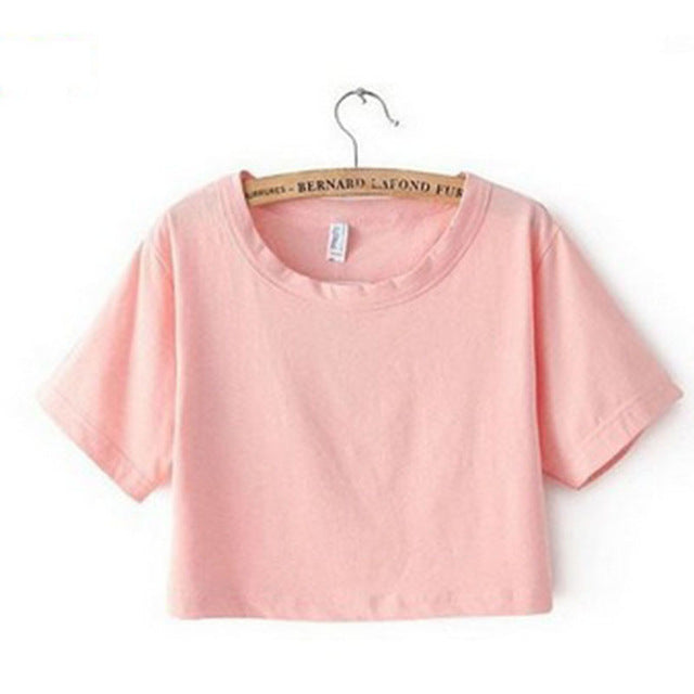 Sexy Loose Cropped Top Casual Plain T Shirt-women-wanahavit-Pink Crop Top-One Size-wanahavit