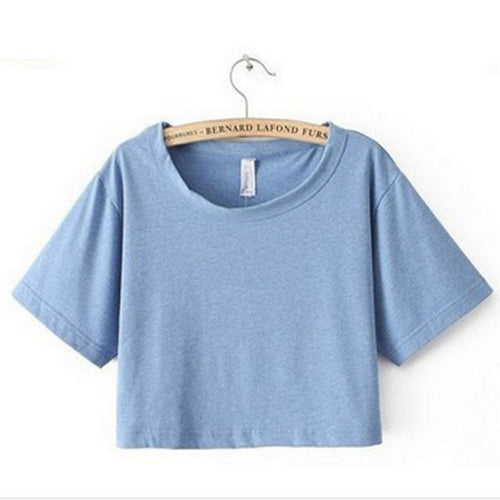 Load image into Gallery viewer, Sexy Loose Cropped Top Casual Plain T Shirt-women-wanahavit-Blue T Shirt-One Size-wanahavit
