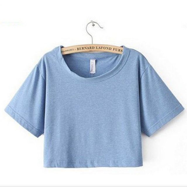 Sexy Loose Cropped Top Casual Plain T Shirt-women-wanahavit-Blue T Shirt-One Size-wanahavit