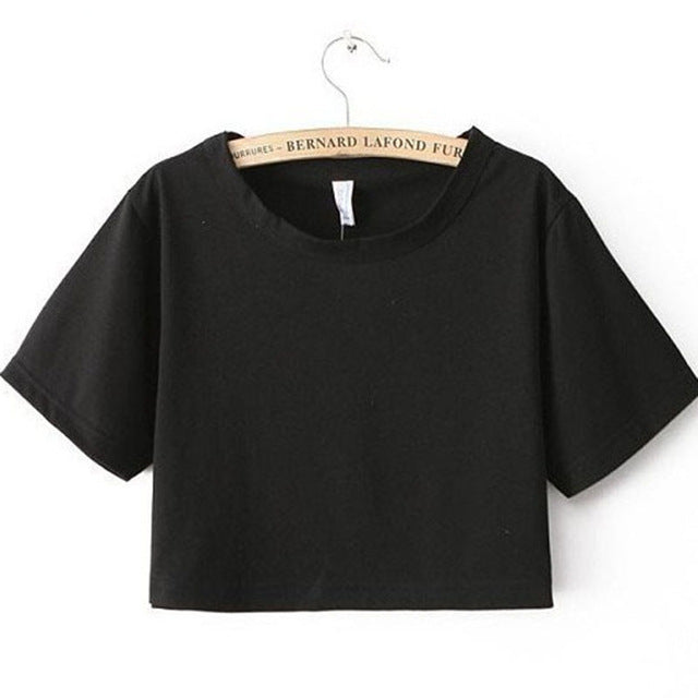 Sexy Loose Cropped Top Casual Plain T Shirt-women-wanahavit-Black Crop Top-One Size-wanahavit