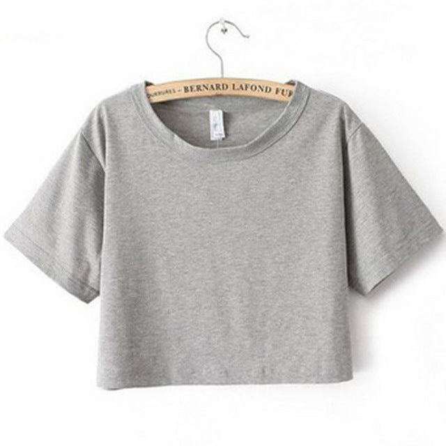 Sexy Loose Cropped Top Casual Plain T Shirt-women-wanahavit-Light Gray T Shirt-One Size-wanahavit