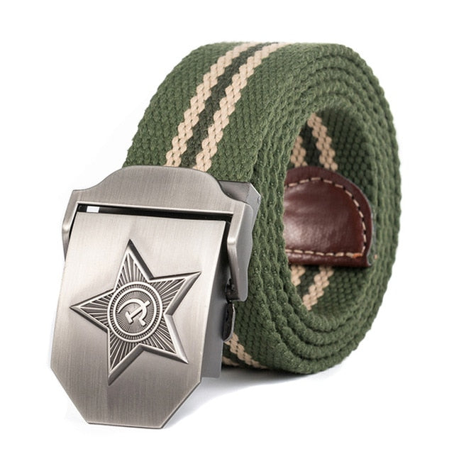 3D Five Rays Star Military Belt Old CCCP Army Patriotic Canvas Belt-men-wanahavit-Green Stripes-110CM-wanahavit
