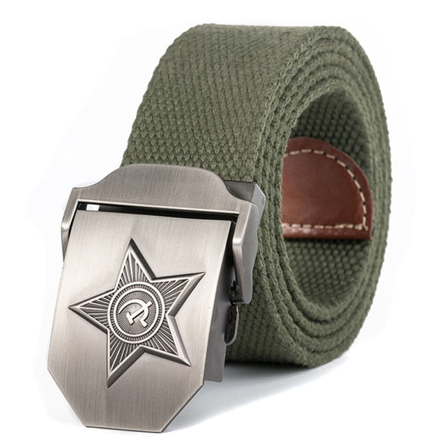 3D Five Rays Star Military Belt Old CCCP Army Patriotic Canvas Belt-men-wanahavit-Army Green-110CM-wanahavit