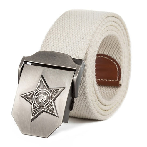 Load image into Gallery viewer, 3D Five Rays Star Military Belt Old CCCP Army Patriotic Canvas Belt-men-wanahavit-Rice White-110CM-wanahavit
