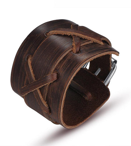 Genuine Leather CrissCross Alloy Clasp Adjustable Bracelet-unisex-wanahavit-wanahavit