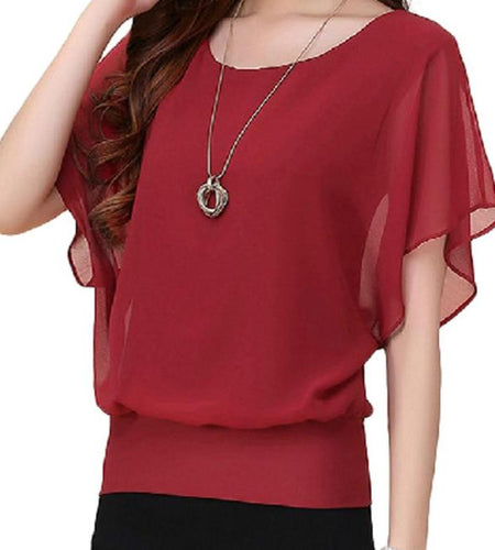 Summer Chiffon Ruffle Short Sleeve Blouse-women-wanahavit-wine red-S-wanahavit