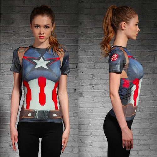 Load image into Gallery viewer, Marvel Superheroes Compression Shirt-women fitness-wanahavit-Captain America 3-XXL-wanahavit
