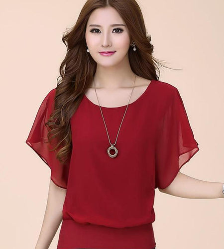 Summer Chiffon Ruffle Short Sleeve Blouse-women-wanahavit-wine red-S-wanahavit