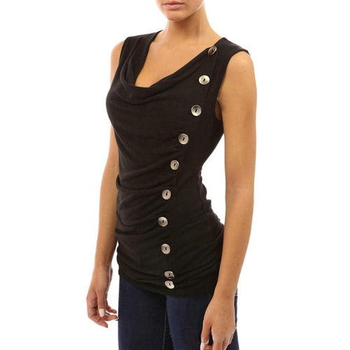 Load image into Gallery viewer, Casual Slim V Neck Button Ladies Sleeveless Shirt-women-wanahavit-Black-S-wanahavit
