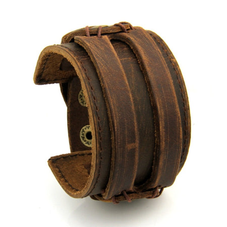 Leather Cuff Double Strap Wide Bracelet-unisex-wanahavit-Black-wanahavit