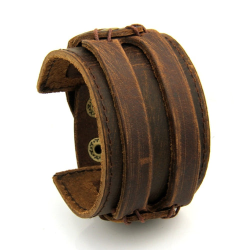 Load image into Gallery viewer, Leather Cuff Double Strap Wide Bracelet-unisex-wanahavit-Brown-wanahavit

