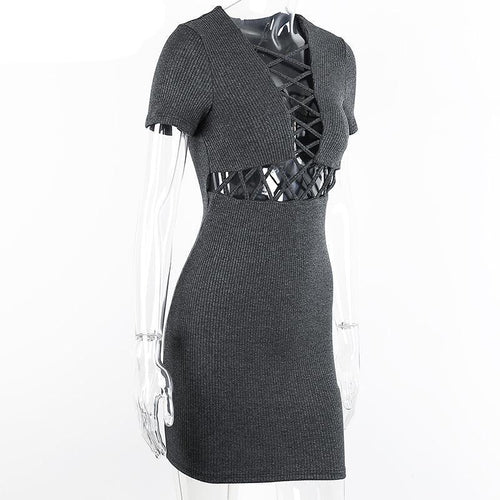 Load image into Gallery viewer, Knitted Sexy Lace Up Bodycon Dress-women-wanahavit-Dark Grey-S-wanahavit
