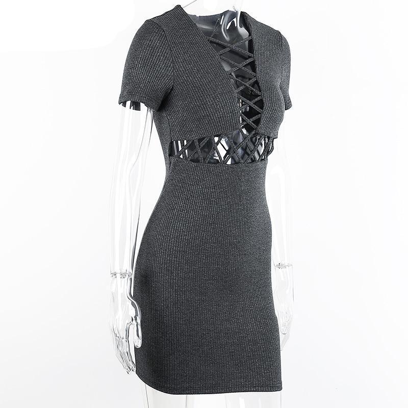 Knitted Sexy Lace Up Bodycon Dress-women-wanahavit-Dark Grey-S-wanahavit