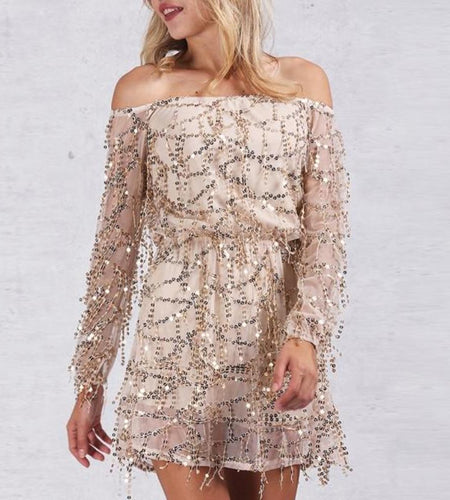 Sexy Off Shoulder Sequin Tassel Summer Dress-women-wanahavit-White-S-wanahavit