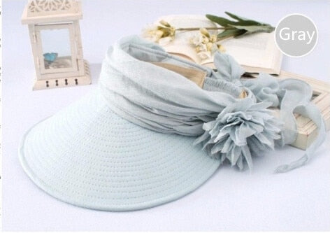 Load image into Gallery viewer, Floral Design Summer Beach Visor Hat-women-wanahavit-Gray-wanahavit
