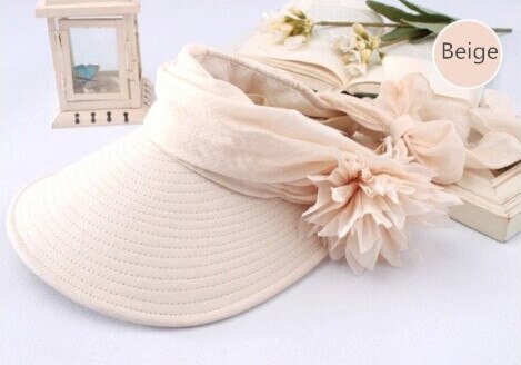 Load image into Gallery viewer, Floral Design Summer Beach Visor Hat-women-wanahavit-Beige-wanahavit
