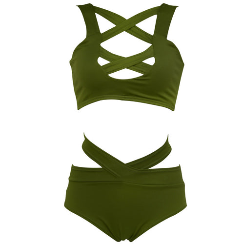 Load image into Gallery viewer, Sexy Crisscross Bandage Brazilian Bikini-women fitness-wanahavit-Army Green-S-wanahavit
