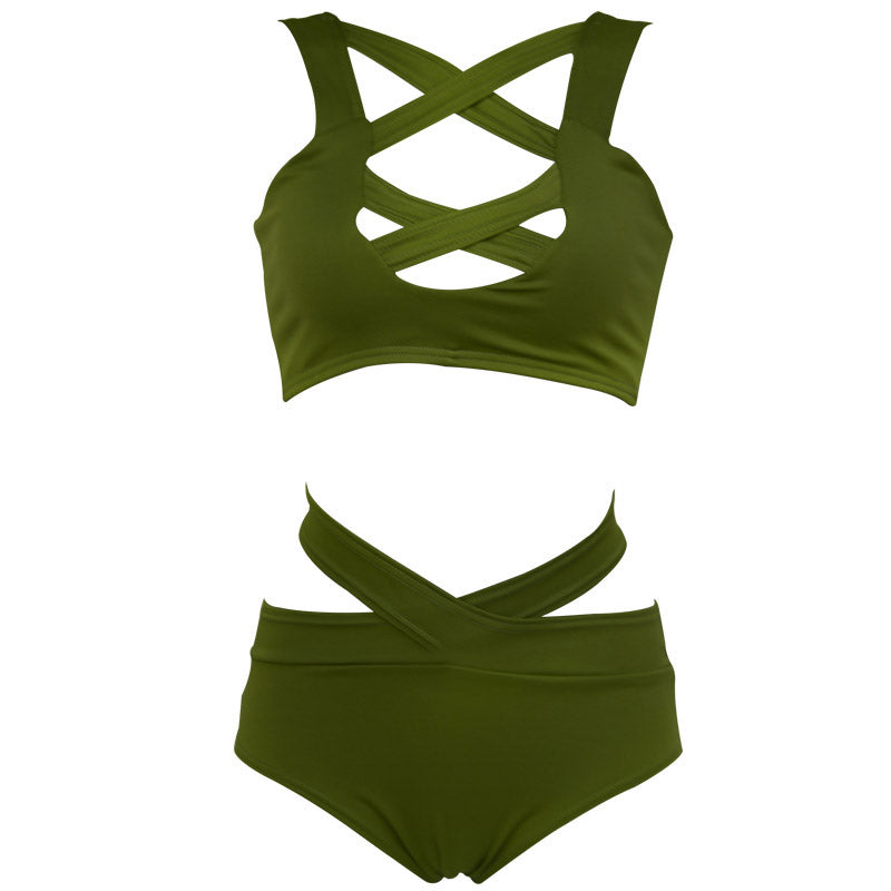Sexy Crisscross Bandage Brazilian Bikini-women fitness-wanahavit-Army Green-S-wanahavit