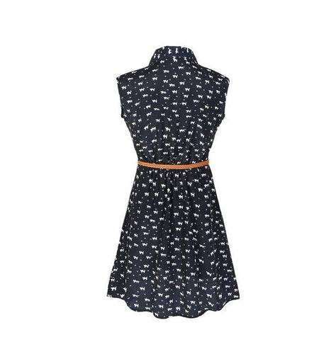 Cat Footprints Pattern Casual Summer Dress with Belt-women-wanahavit-S-wanahavit