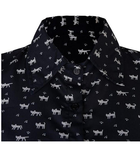 Cat Footprints Pattern Casual Summer Dress with Belt-women-wanahavit-S-wanahavit