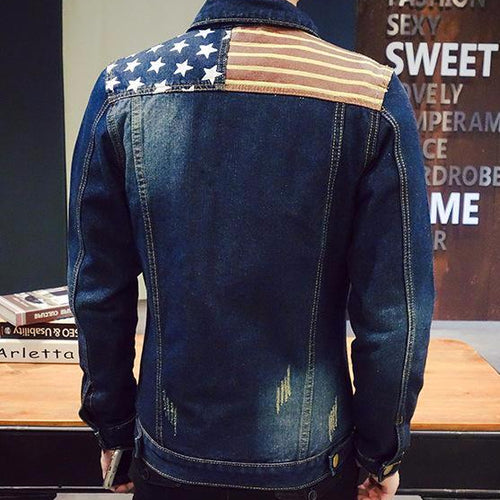 Load image into Gallery viewer, American Flag Printed Slim Fit Denim Jacket-men-wanahavit-America Blue-XXL-wanahavit
