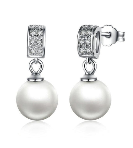 925 Sterling Silver Simulated Pearl Pendant Earring-women-wanahavit-wanahavit